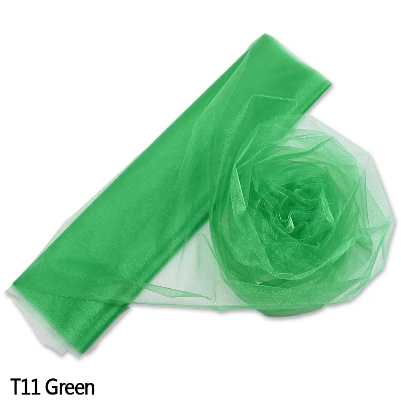 T11 green 10 м 48/72 см пряжа Тюль рулон органзы из фатина с лентой, для Юбка для стола ткань для малыша День рождения Baby Shower деревенский Свадебные украшения - Цвет: T11 green