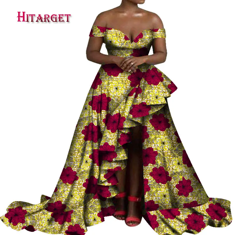 2020 New African Print Sexy Evening Long Dress Dashiki African Party Dresses for Women African Clothes Strapless Dresses WY7229