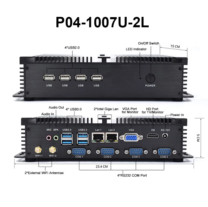 Intel Core i7 4500U i5 8250U промышленный настольный компьютер 5250U Win10 Linux i3 Minipc Intel NUC 4K HD RS232 RS485 персональный портативный ПК - Цвет: P04-1007U 2L