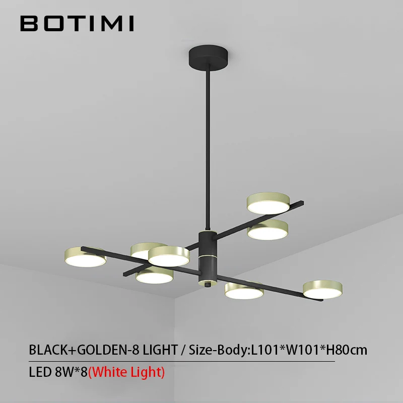 8 Light-Black Gold BOTIMI, современный светодиодный светильник 220 В, люстра для гостиной, Холла отеля, блестящая черная металлическая люстра для спальни, подвесные светильники для столовой - Цвет абажура: 8 Light-Black Gold