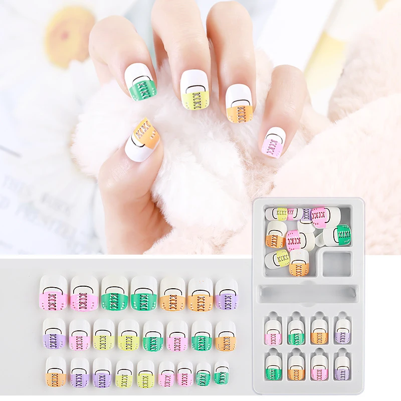 24 шт. съемные накладные ногти милые детские пресс на ногтях многоразовые