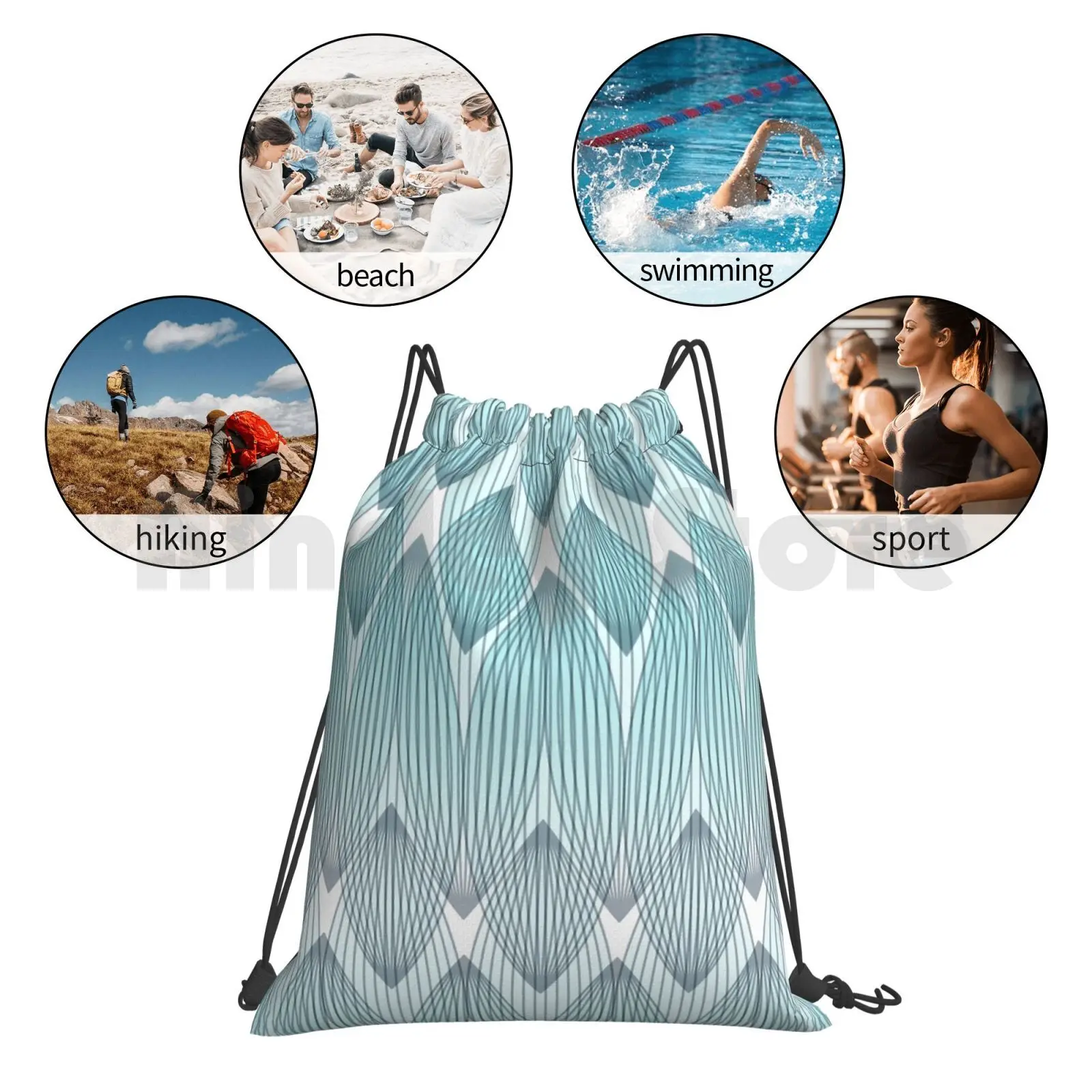 

Lines To Lines , 01 , Teal Backpack Drawstring Bags Gym Bag Waterproof Abstract Pattern Seamless Vector Background Line