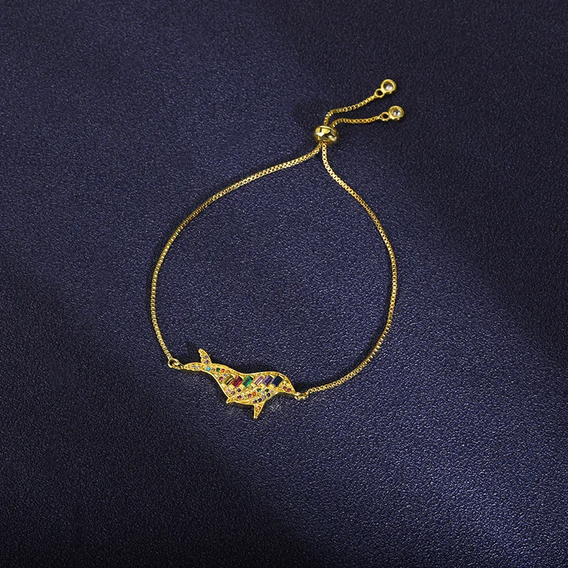 

Colorful Zircon Sea Lion Bracelet For Women Stainless Steel Gold Animal Sea Lion Hand Chain Adjustable Box Chain Jewelry Gifts