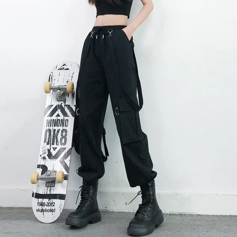 

Gothic Women Cargo Pants Harajuku Black High Waisted Trousers Hip Hop Streetwear Y2K Aesthetic Mall Goth Teens Techwear Emo