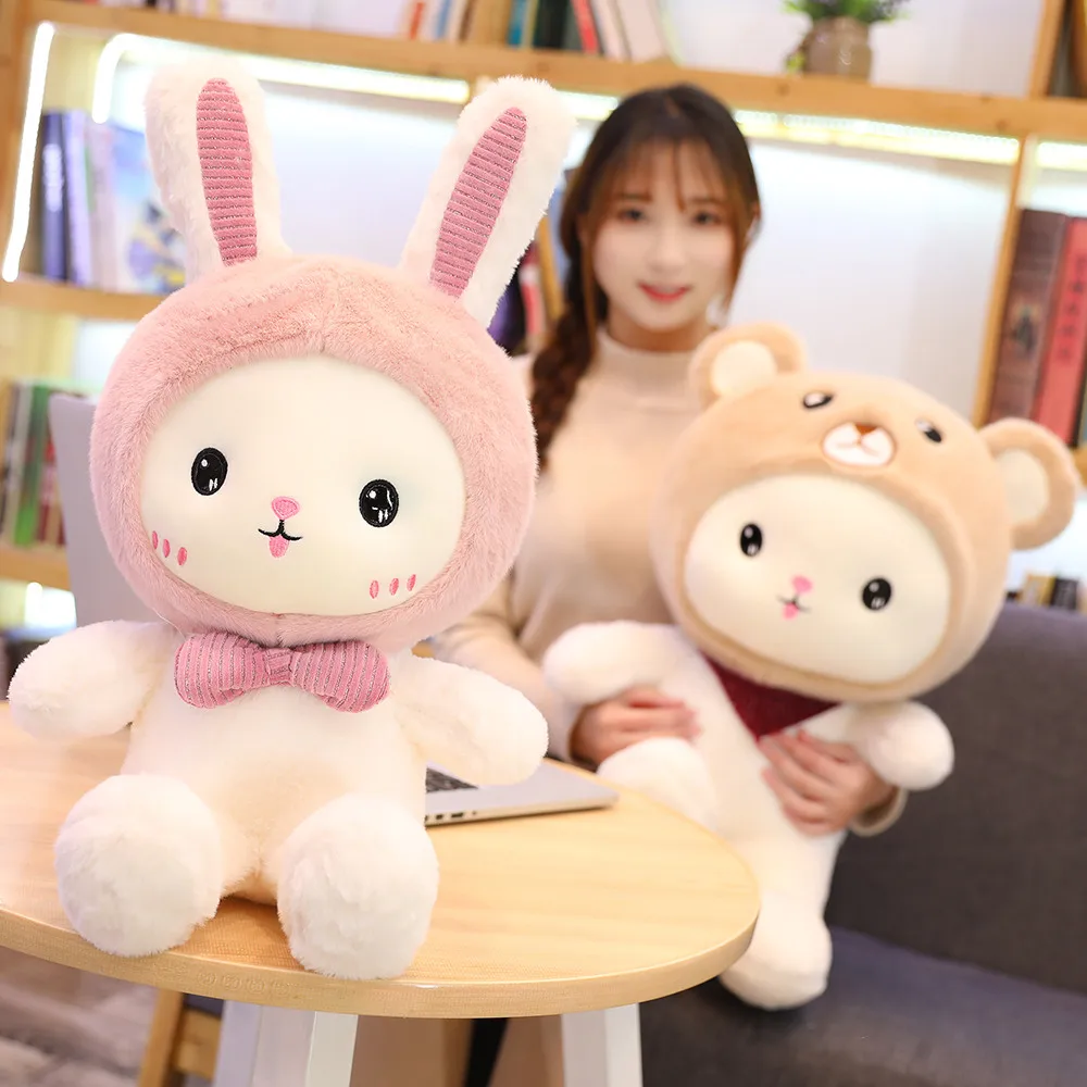 New Huggable 1pc 25-60cm Super Kawaii Rabbit Plush Toys Cute Shark Bear Stuffed Soft Accompany Pillow Kids Birthday Gift Dolls | Игрушки и
