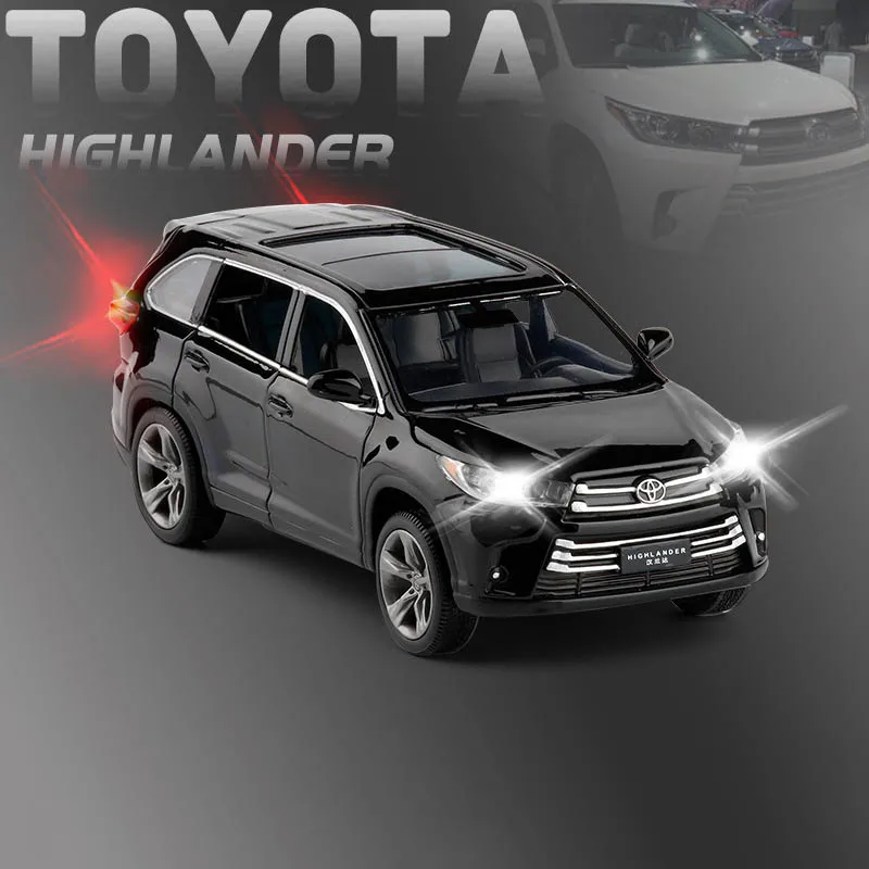 Черный 1/32 сплав Highlander литые игрушечные машины Литье металла SUV Pull Back Sound Light Коллекция игрушек автомобиль - Цвет: Черный