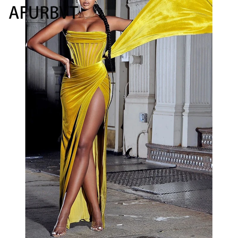 Синие вечерние платья для женщин Длинные модные элегантные без бретелек с