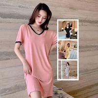 new nightdress womens summer short sleeve v neck ice silk backless sexy nightgown solid color home wear spring autumn sleepwear