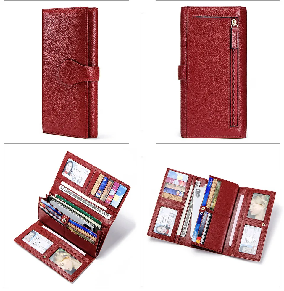 Длинный кошелек из коровьей кожи для женщин модный бумажник с RFID-защитой