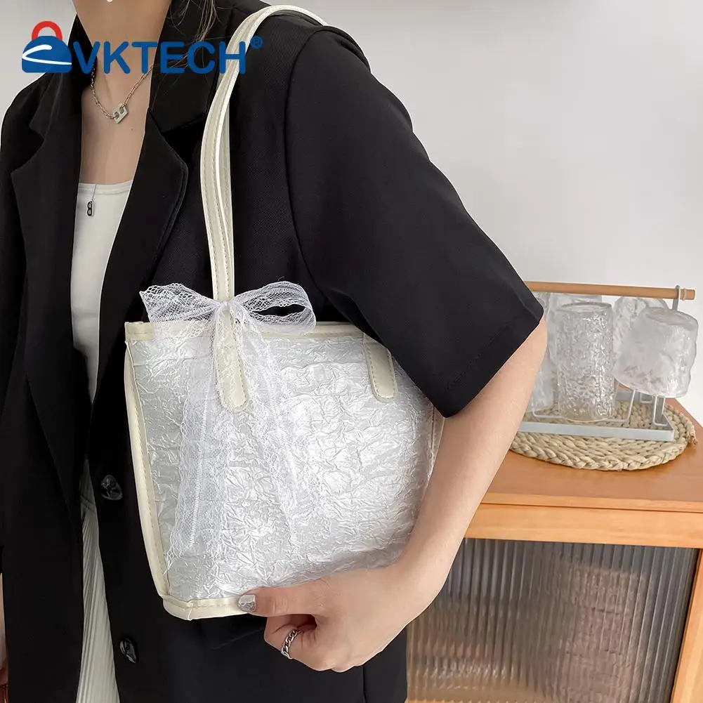 

Fashion Women Lace Solid Color Shoulder Shopping Bag Casual Ladies Bowknot Small Tote Handbags Purse