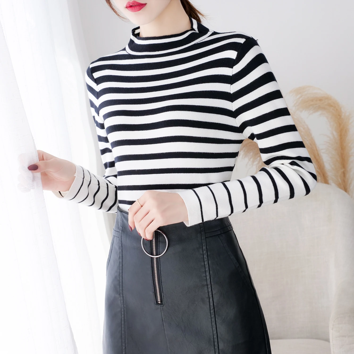 Высокое качество осень зима теплый женский свитер Толстая водолазка модный