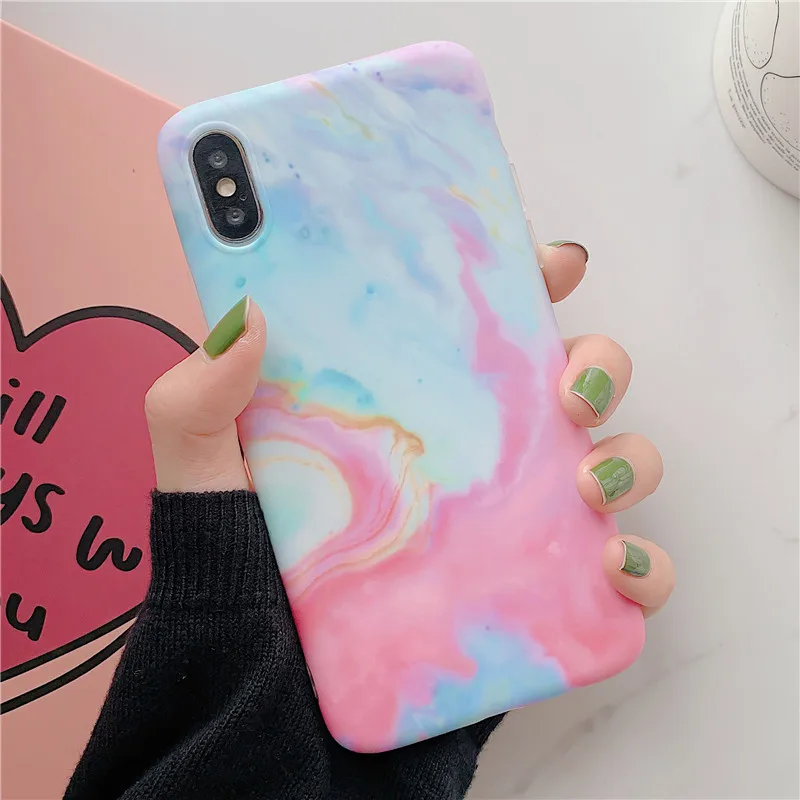 0829 (2) FLYKYLIN милый розовый мраморный чехол для iphone XS Max XR X 6 S 6 S 7 8 Plus задняя крышка на мягкой IMD силиконовой матовой Coque держатель стенд - Цвет: 0829 (2)