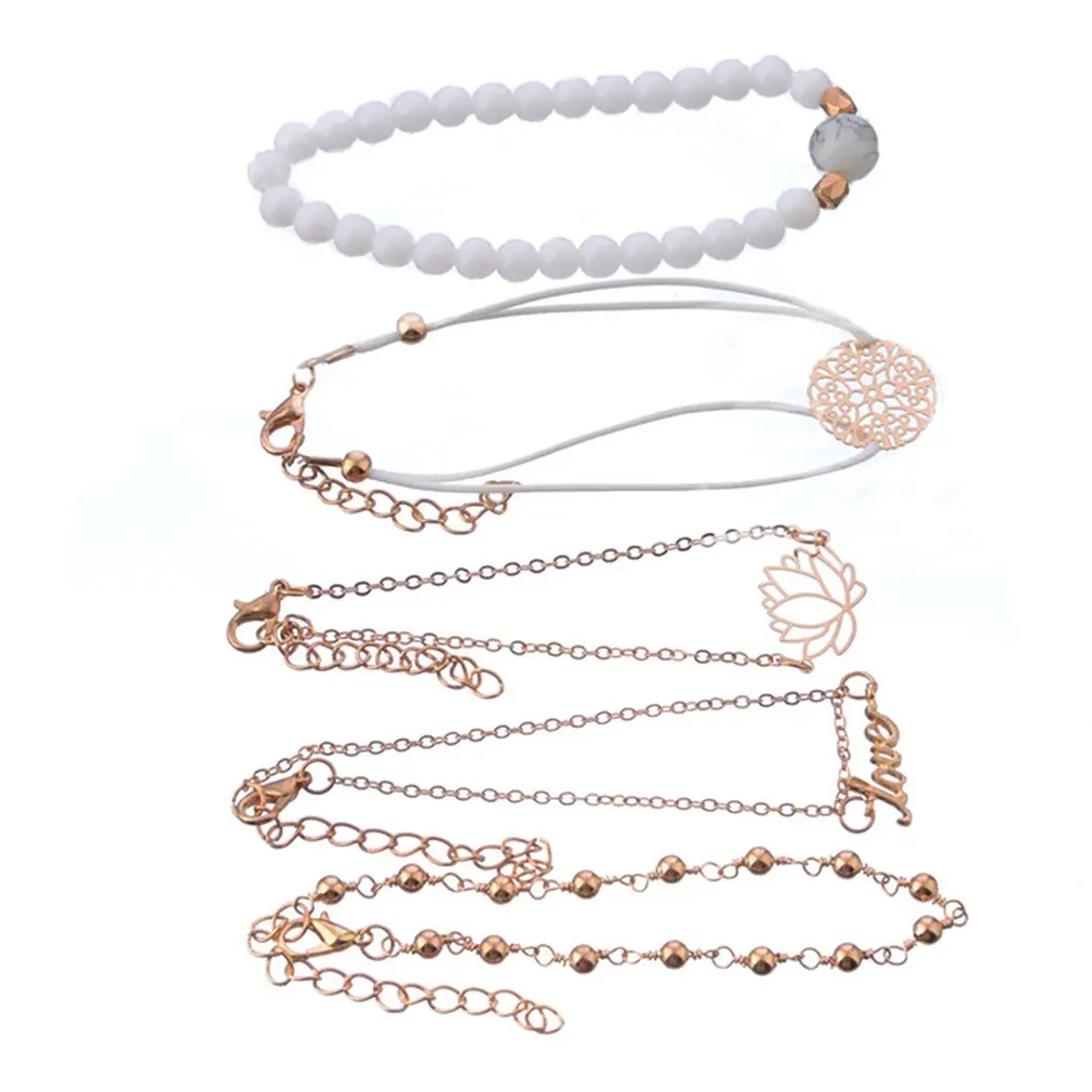 

Beautiul Hollow Lotus English Letter Pendant Flower Bead String Bracelet Female Jewelry Female Bead Bracelet