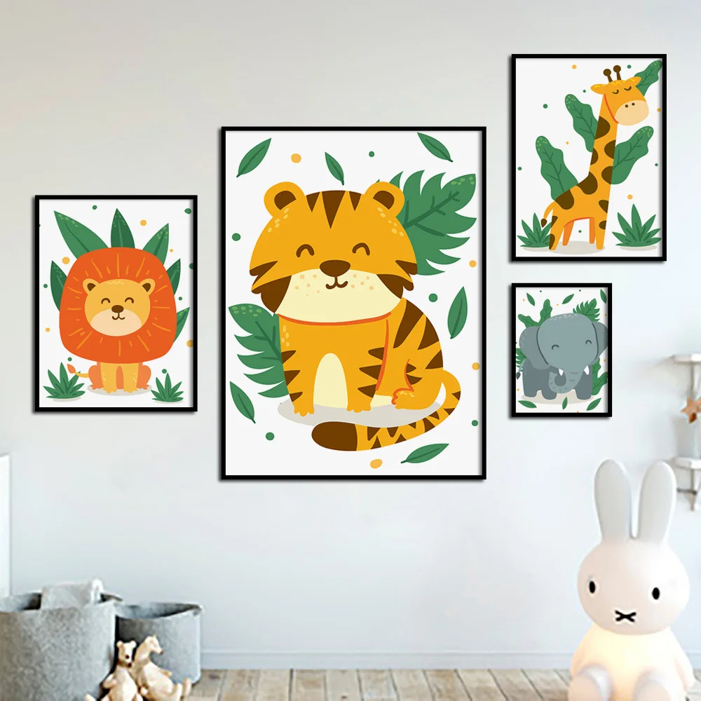 Настенная картина со слоном львом жирафом тигром дикими животными Картина на