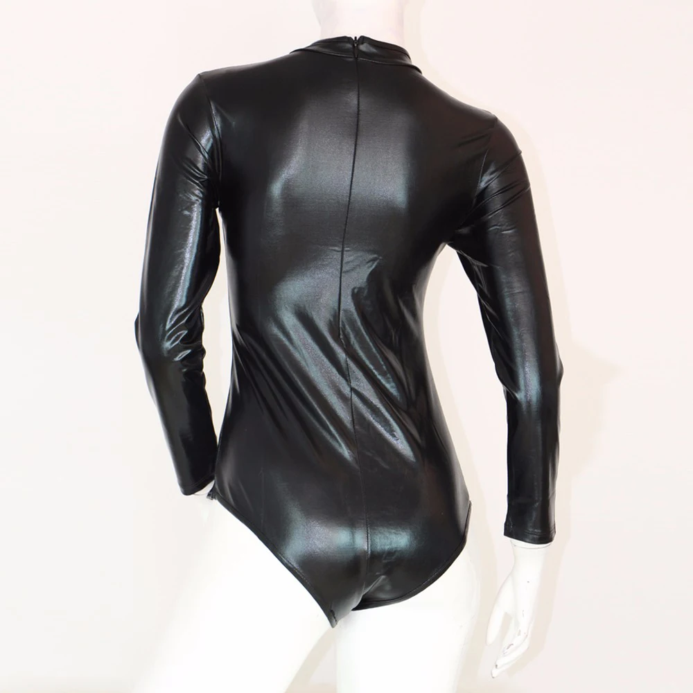 Женское черное кожаное нижнее белье эротические комбинации Леотард-костюм