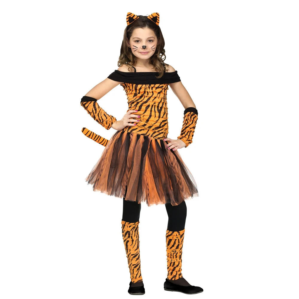 Snailify Girls Zebra Costume Kids Tiger Child Tigress Cosplay Halloween Purim Pink Cat Face Fancy Dress |