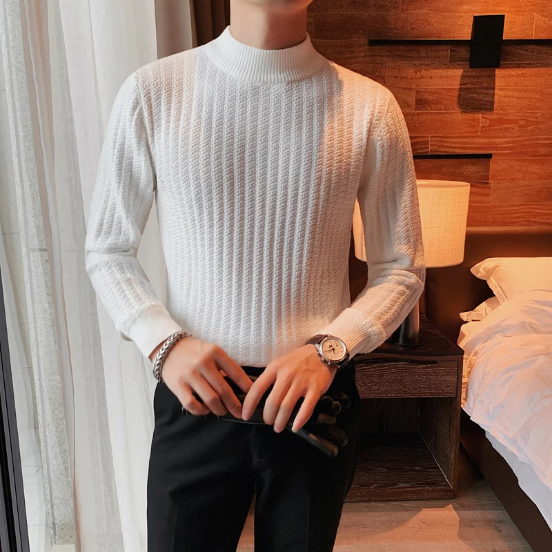 

SYUHGFA 2022 Winter Thick Warm Knitted Sweater Men Clothing Simple Long Sleeve Slim Fit Casual Pullover Pull Homme Streetwear