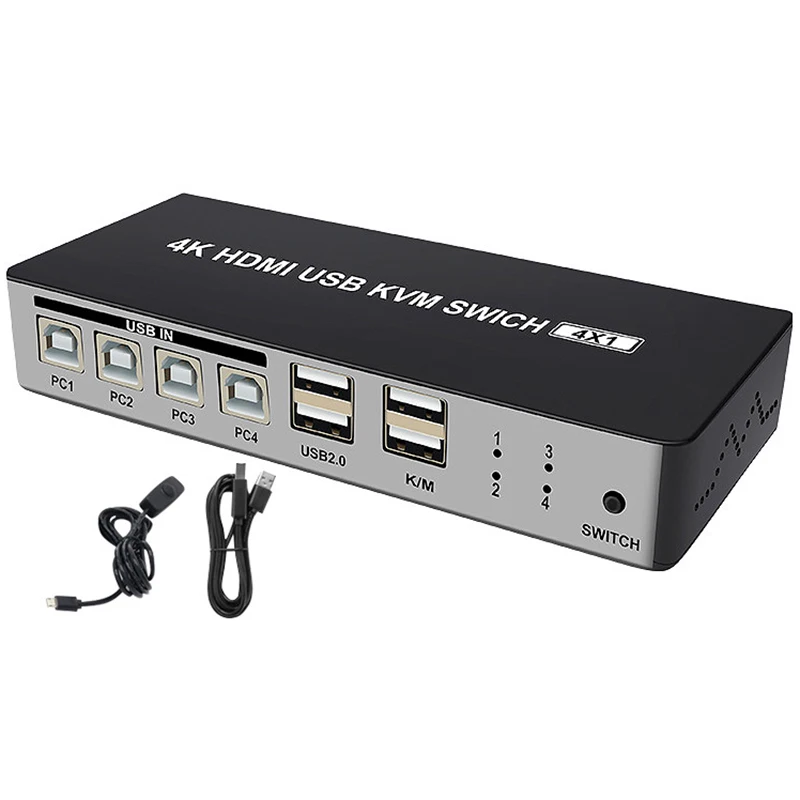 

4 Port HDMI Kvm Switch Support Max 4K 30Hz Input With USB2.0 Hub 4 In 1 Out Kvm Switch