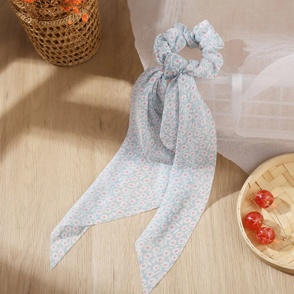 

Floral Print 2021 New Women Hair Scrunchie Bows Ponytail Holder Hairband Bow Knot Scrunchy Girls Hair Ties Hair Accessories