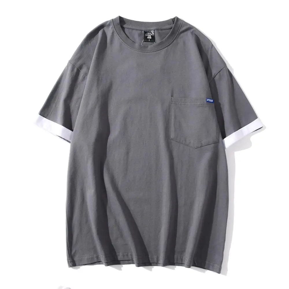 

FOJAGANTO New Men T-Shirts Summer Male Casual Short Sleeve Solid Color T-Shirt Cotton Original Men's Loose Tee Shirt