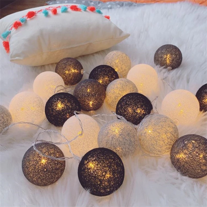 Гирлянда светодиодная с хлопковыми шариками Рождественский светильник нурок
