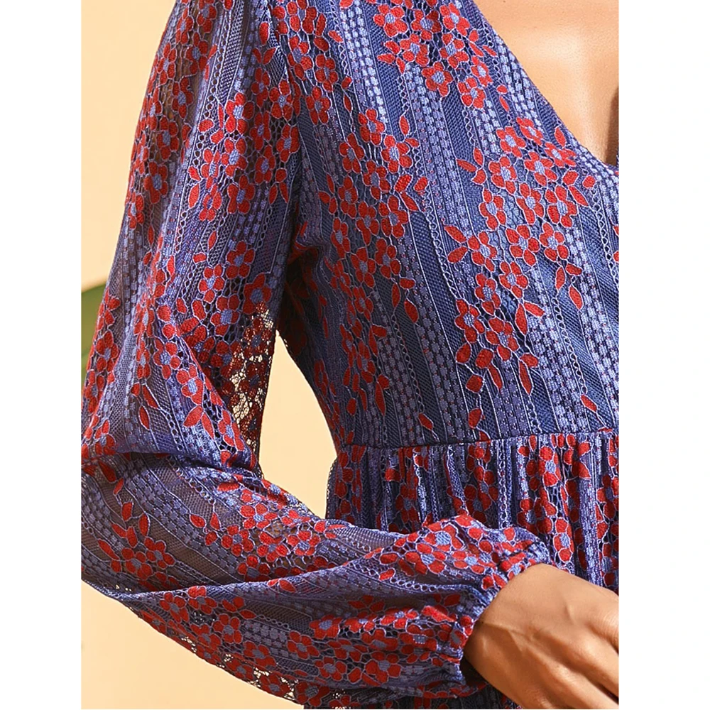 

Fashion Women V-Neck Long Sleeve Maxi Dress Lace Hollow Elegant Dresses Boho Party High Waist Holiday Dress Long Gown Ladies New