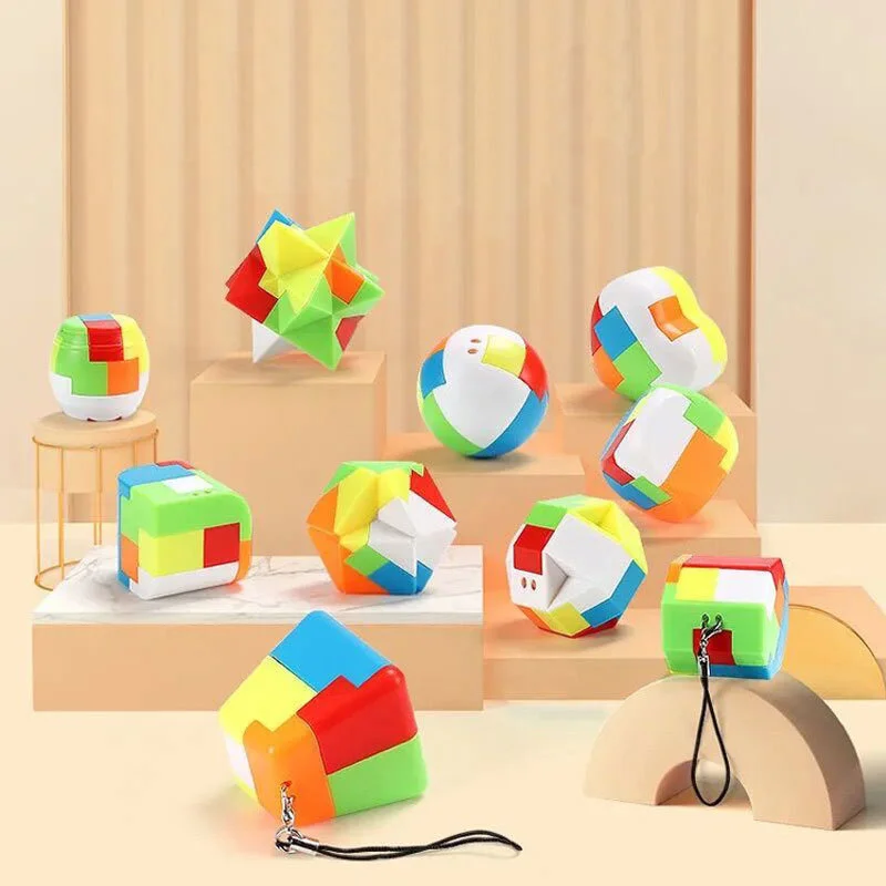 

New Mini Buliding Block Keychain Magic Cube Trihedron Cylinder Cube Puzzle Construction Keychain Educational Toys For Children