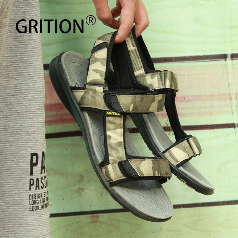 Сандалии GRITION мужские из натуральной кожи уличные босоножки на плоской резиновой