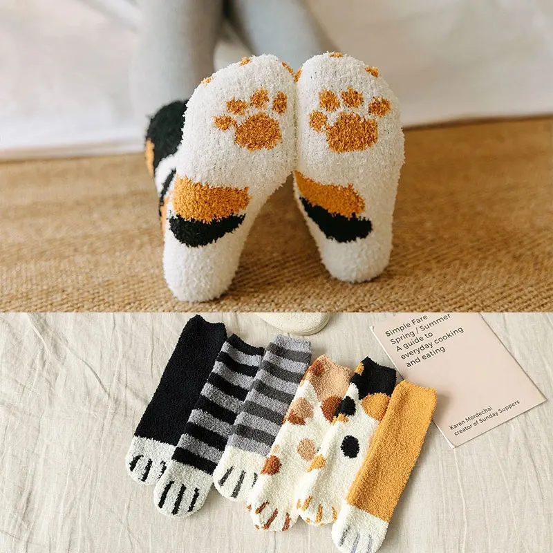 

Autumn and Winter Coral Fleece Socks 1 Pair of Fuzzy Thick Warm Sleeping Socks Cat Claws 2021 Plush Cat Female Tube Stockings