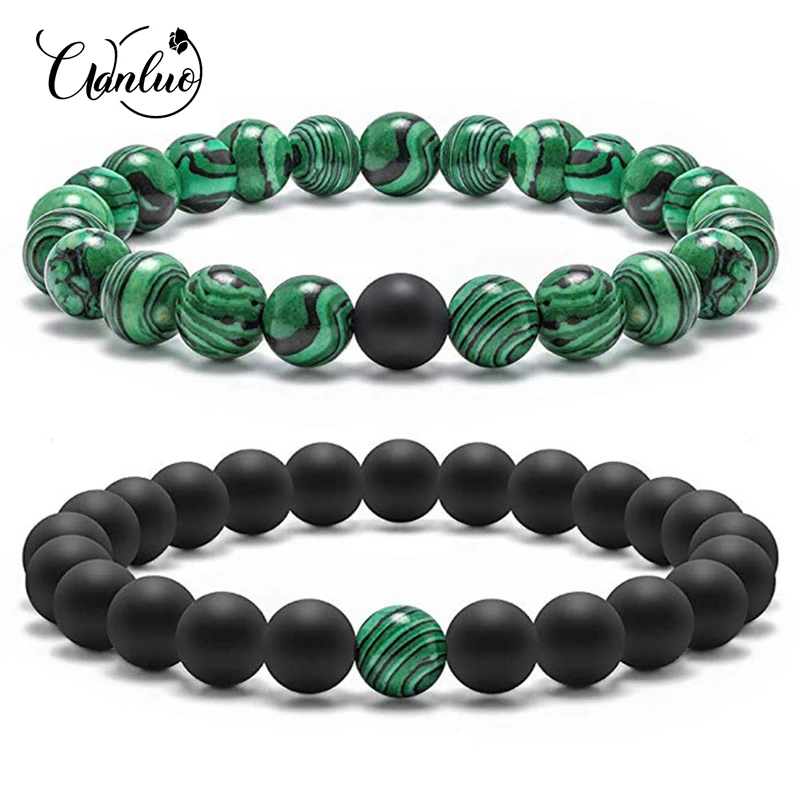WANLUO браслеты с бусинами из натурального камня пара классический 8 мм черный