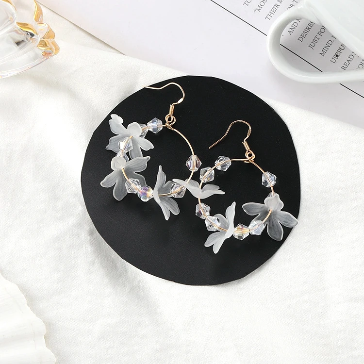 2019 корейские Цветочные серьги белые Кристальные круглые Висячие для женщин