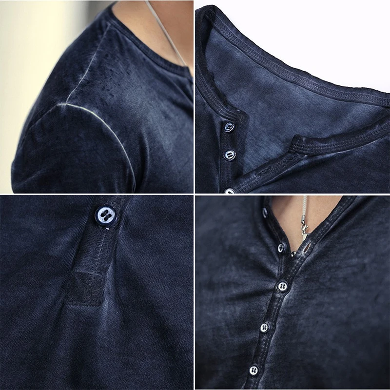 

Men Henley Tshirts Long Sleeve Casual T-shirt Stylish Slim Fit Camiseta Masculina Button Design Men Basic Tops Tees