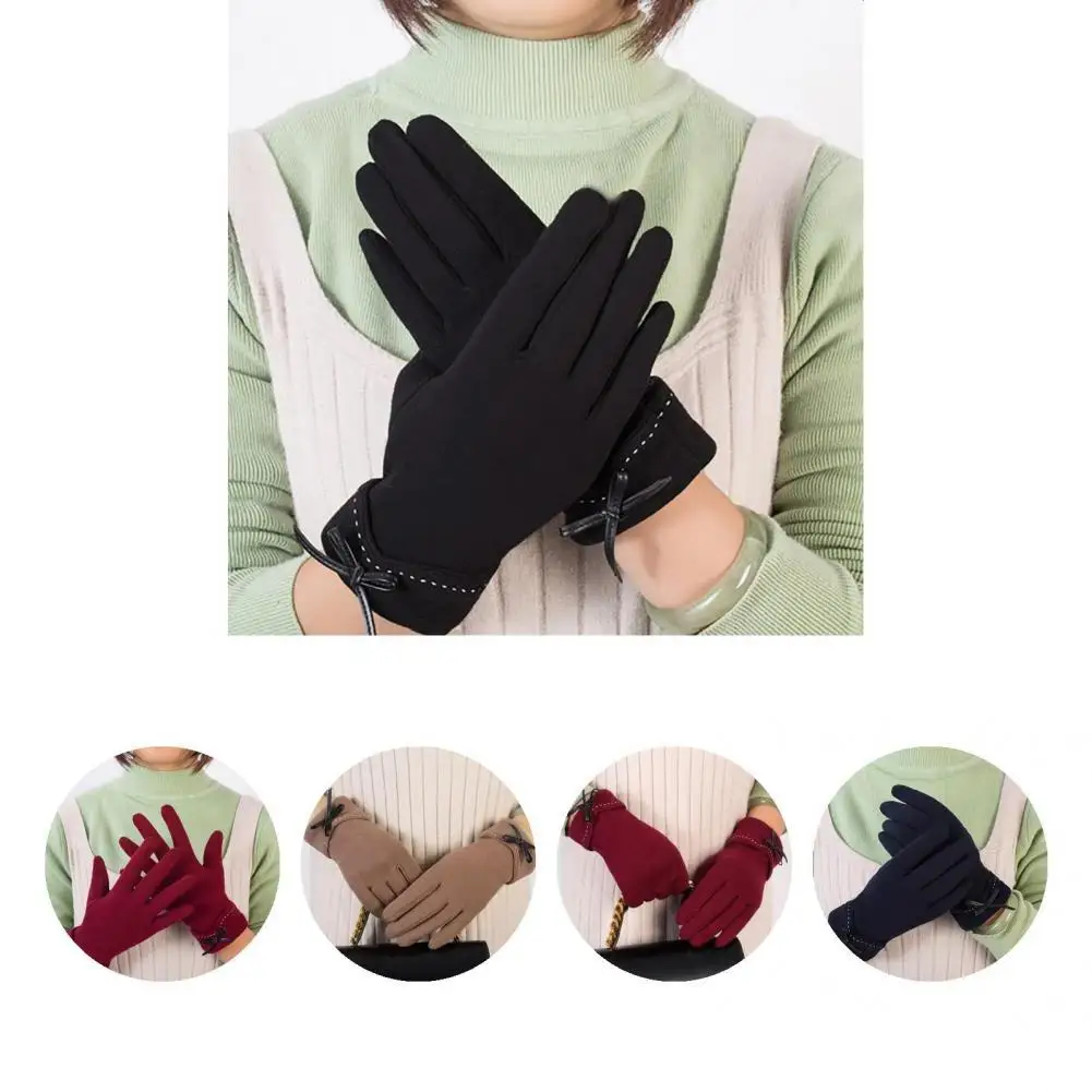 

Women Gloves Useful Bow-knot Decor Well-fitted Full Covering Wearing Gloves for Daily Wear Snow Gloves Cycling Gloves