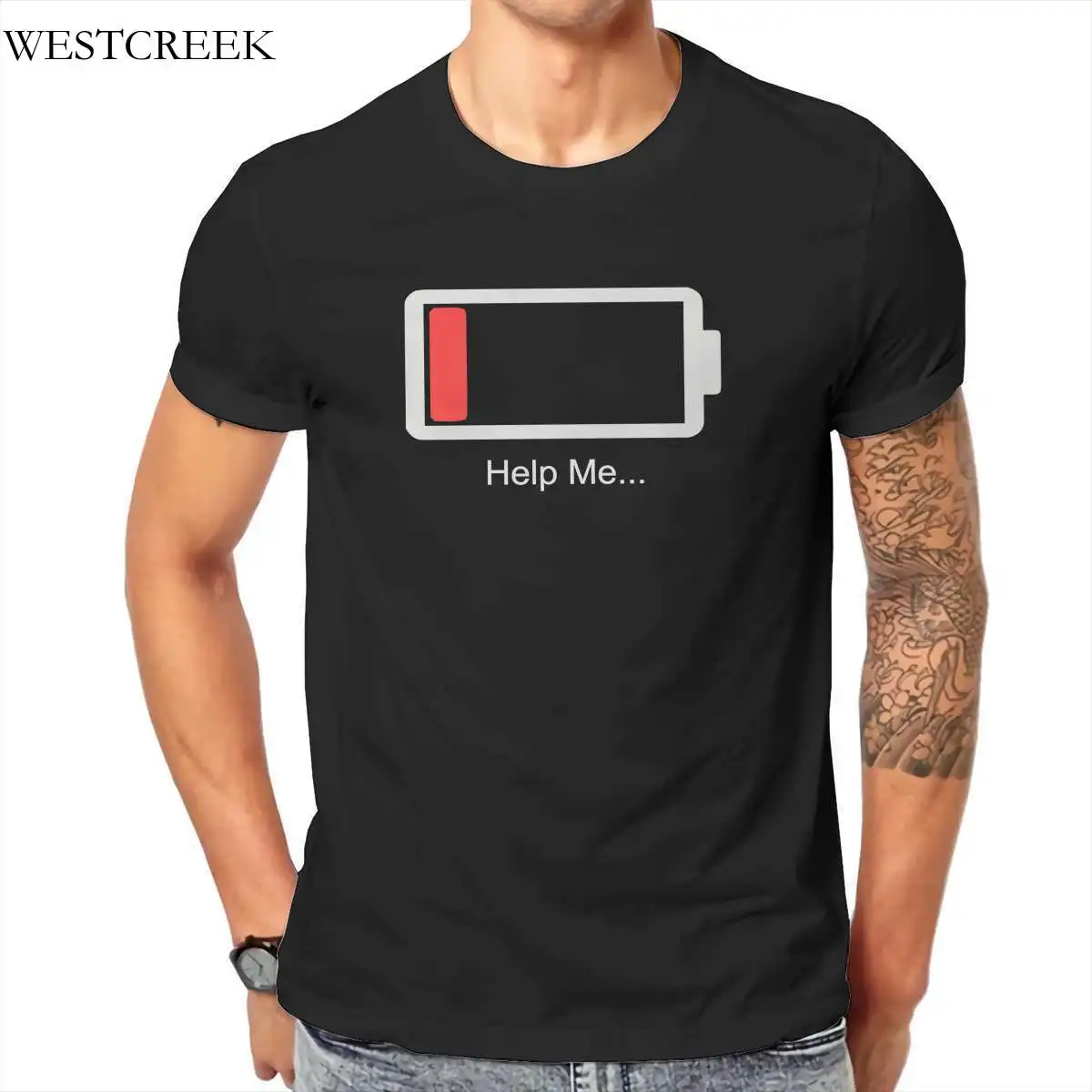 

WESTCREEK Wholesale Help Me Energy Low Couples Men/Women Tops male Men's T-Shirts 177097