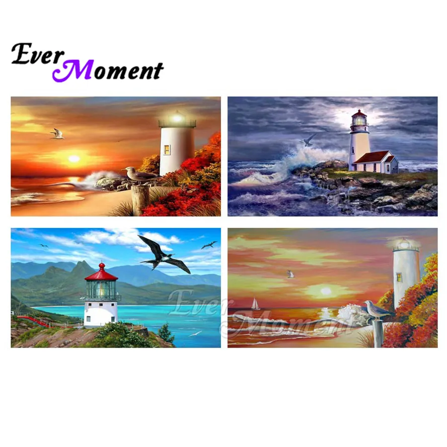 Алмазная живопись Ever Moment маяк морская картина стразы 5D DIY мозаика полностью
