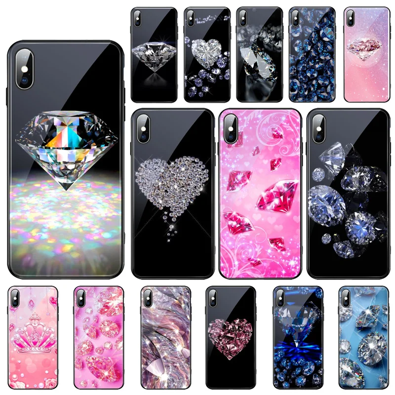 

Luxury Diamond Glass phone case For iphone 13 Pro Max For iphone 12 11 Pro Max XS XR X 8 7 Plus SE2 Case