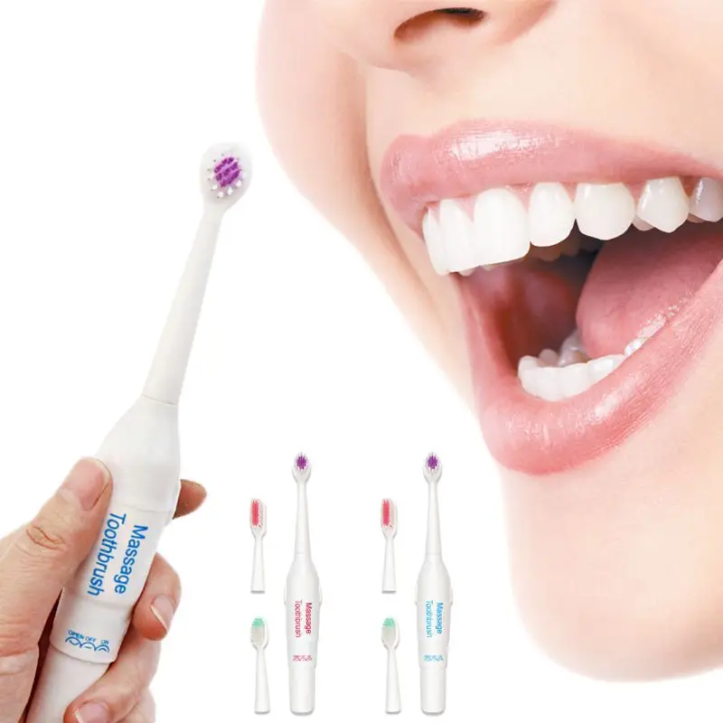 Adults Electric Massage Toothbrush 3 Head Replacement Battery Operated Portable 50JF | Красота и здоровье