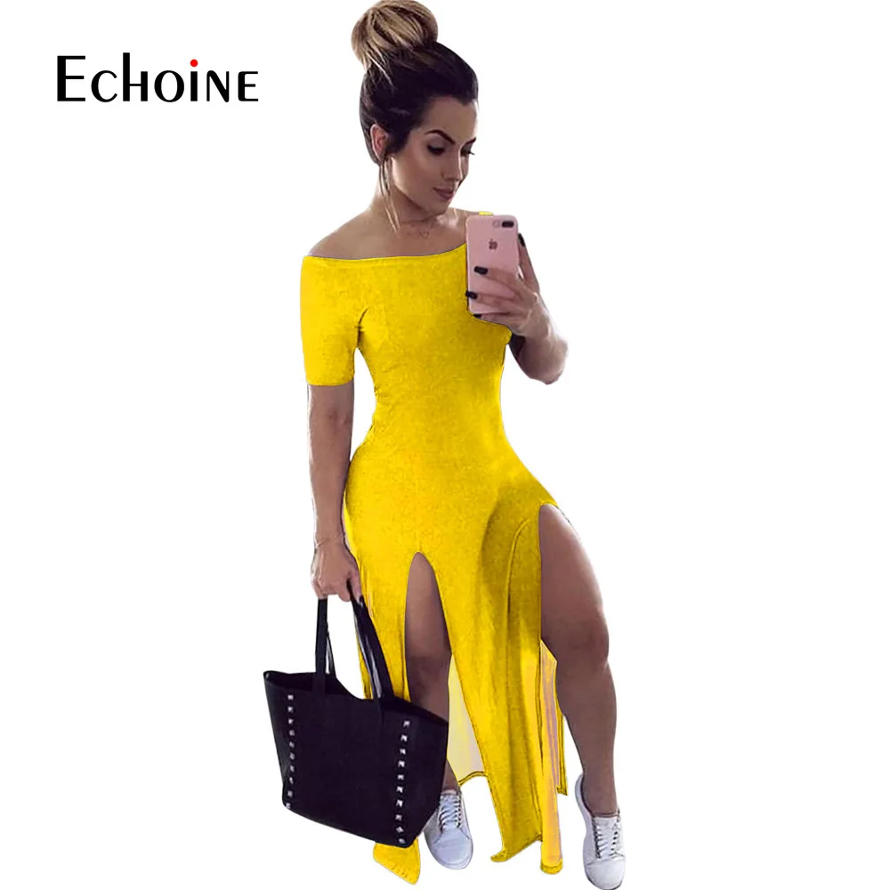 Женское платье макси с открытой вилкой повседневное свободное в стиле Хай-стрит