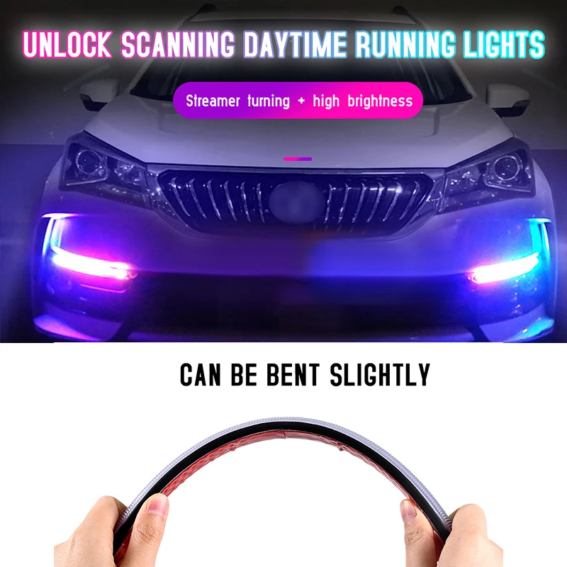 

2Pcs LED Car DRL Daytime Running Lights Waterproof Universal 12V Auto Headlight Sequential Flow Turn Signal Yellow Light