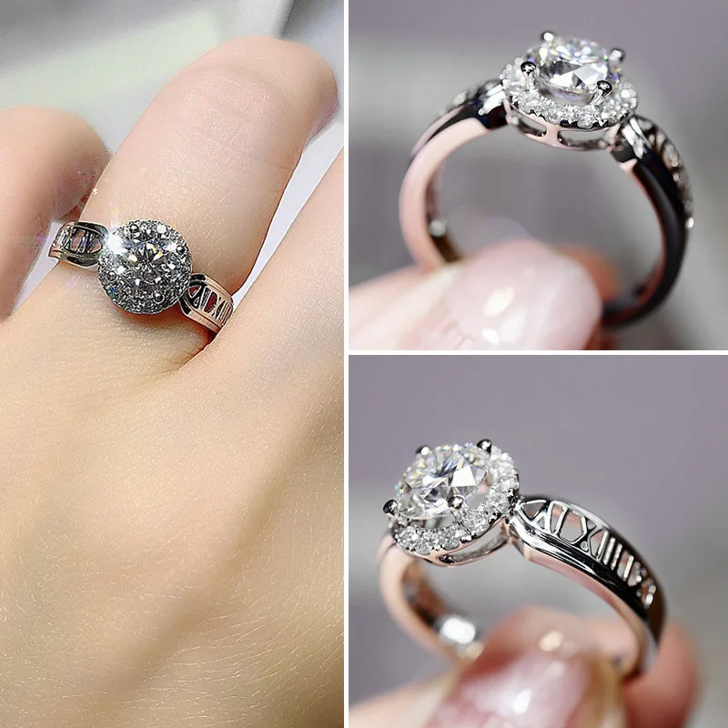 

Fashion Wedding Sparkling Round AAA CZ Ring with Crystal Rhinestone Zircon for Women Party Engagement Jewelry