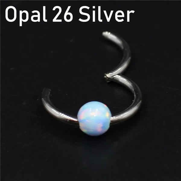 Opal 26 silver 1 шт. титановая шарнирная Опаловая перегородка кликер носовое кольцо Лабрет губа ушной хрящ спираль серьги гвоздики пирсинг ювелирные изделия 16 г - Окраска металла: Opal 26 silver