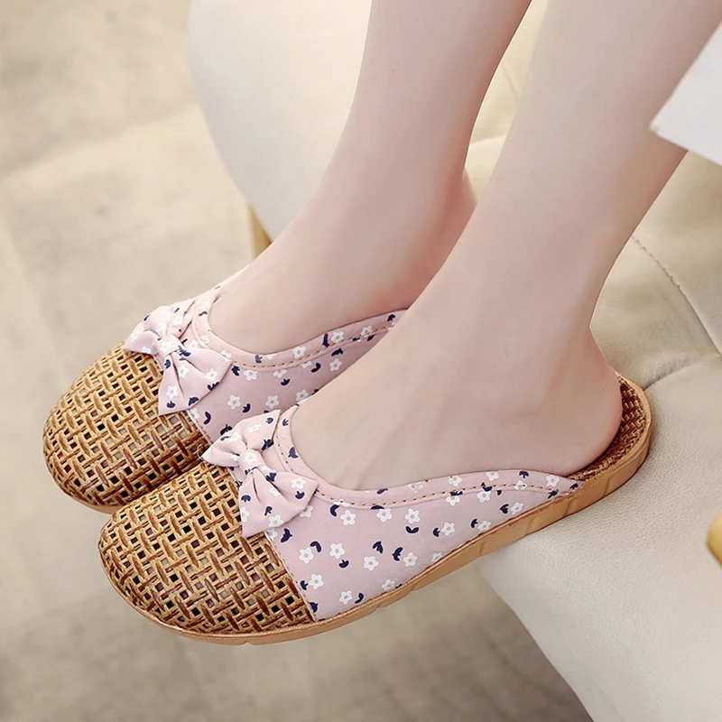 Женские тапки из натурального бамбука плетеные ротанга богемные милые сандалии