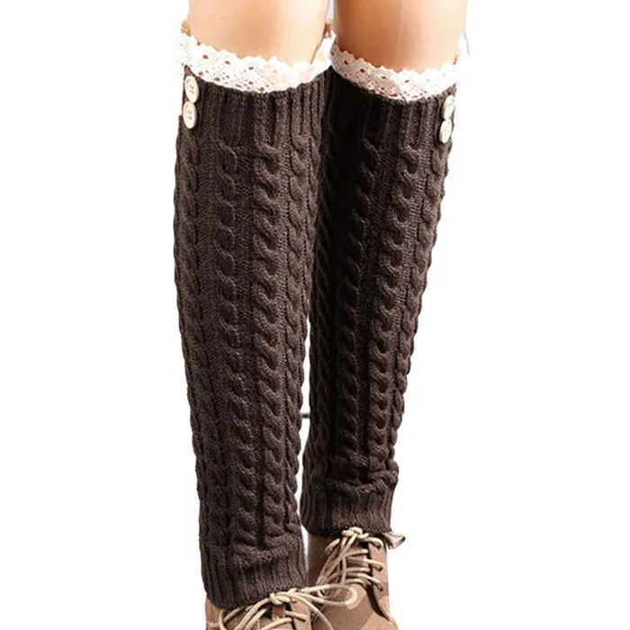 Женские зимние теплые гетры мягкие шерстяные вязаные с кружевом носки под