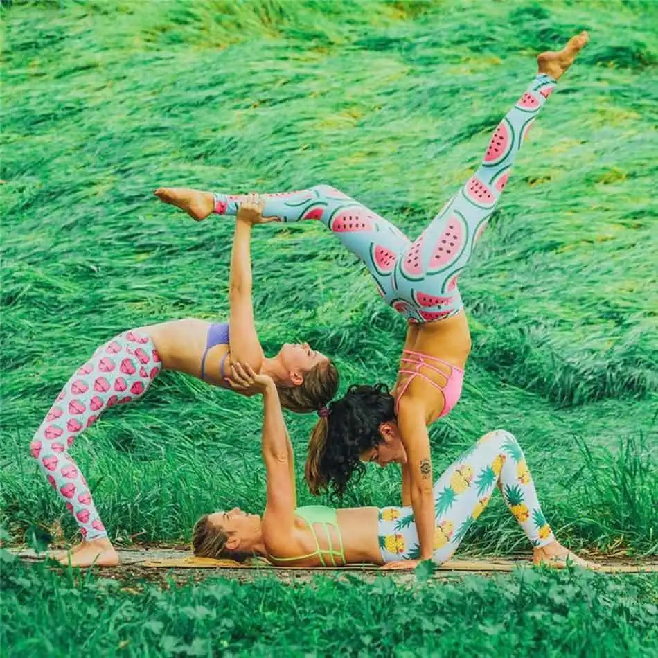 Веселые летние Леггинсы для йоги с принтом арбуза женщин плотные не