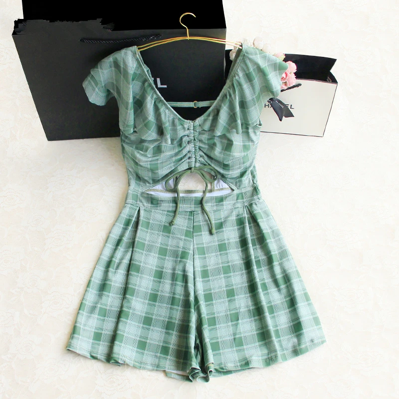 Женский купальный костюм с юбкой соблазнительный из 1 предмета женская зеленая