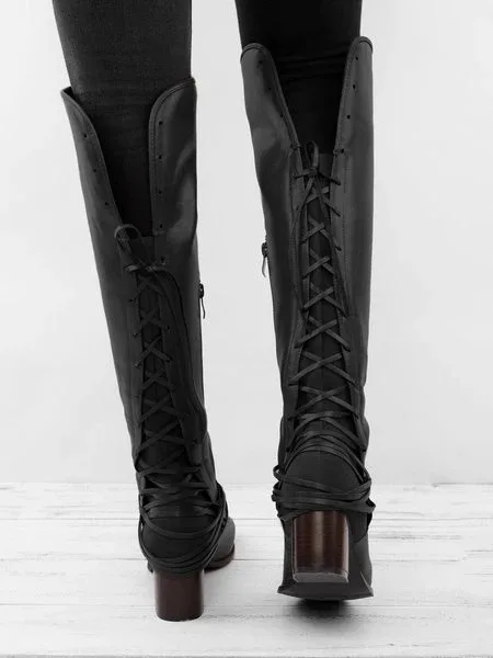 Женские сапоги до бедра брендовые мотоциклетные из натуральной кожи на шнуровке