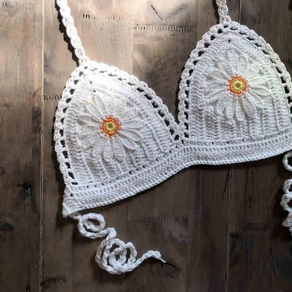 Бикини с маргаритками бюстгальтер подсолнухами ручной работы женский кружевной