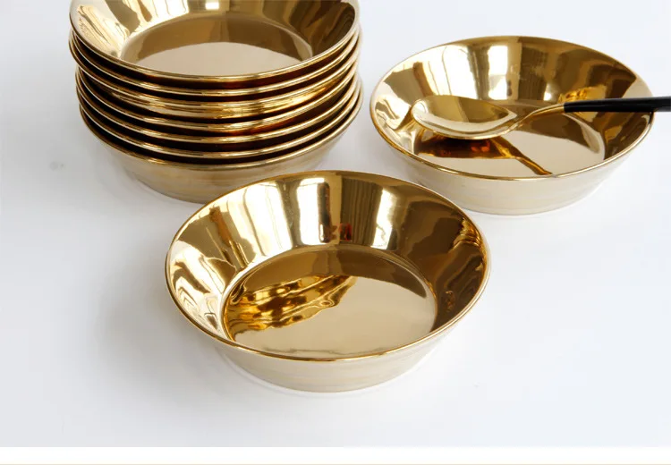 

Simple European style ceramic tableware electroplating gold soup plate fruit Western restaurant deep