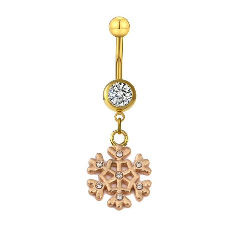 

20pcs/lot Crystal Snowflake Navel Belly Ring Gold-Color Dangling Belly Bar for Woman Gift Piercing Ombligo