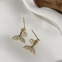 sweet and romantic mermaid tail dangle earrings for woman pearl korean fashion jewelry party girls lady accessories earrings
